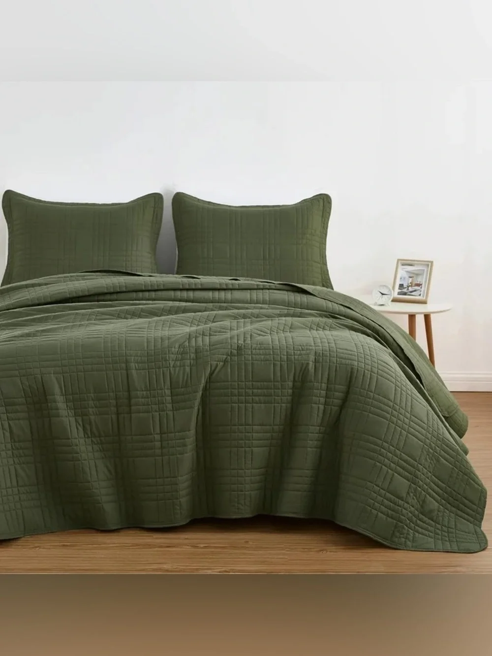 Olive Green king 3 piece Quilted Bedspread Set